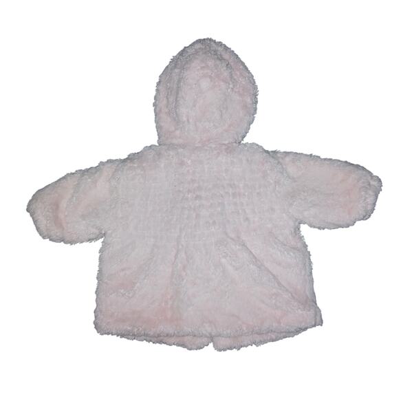 Widgeon Size 6m Girls Jacket Light Pink Faux Fur Hooded Zip Up Pom Poms Warm - Picture 3 of 6